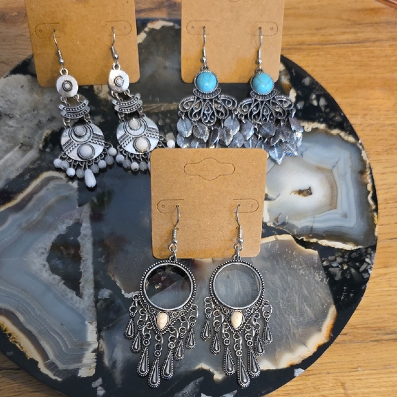 Silver and Turquoise Bohemian Earrings Set - Picture 1 of 4
